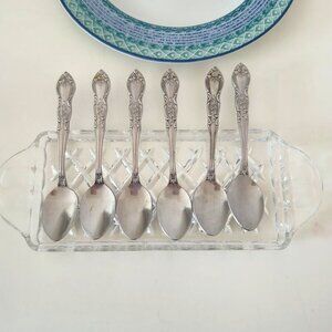 Set of 6 Demitasse Spoons – Ambassador Stainless Flatware – Ornate Vintage